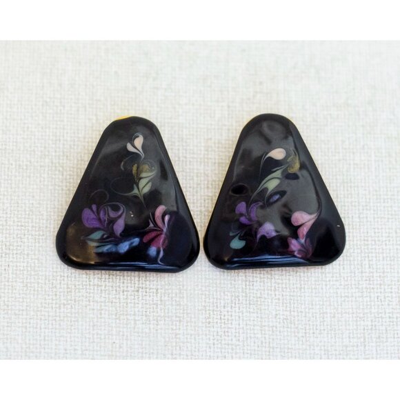 Vintage Abstract Black Geometric Triangular Clip On Earrings - D1 - Picture 1 of 2
